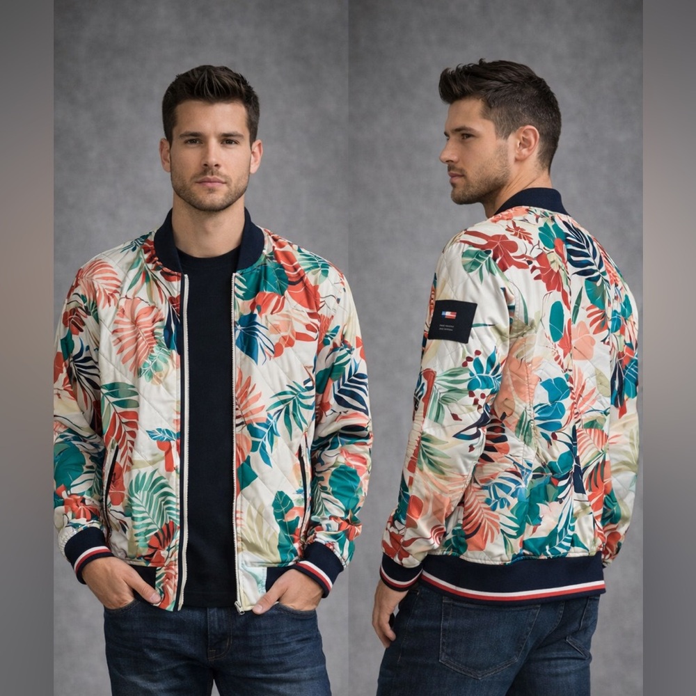 Tommy Hilfiger Men's Vibrant Leaf Print Bomber Jacket